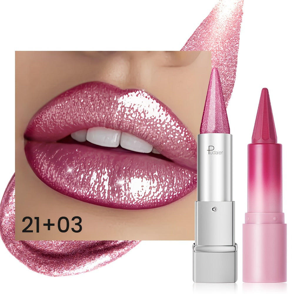Lipstick Set 2pcs for Women – Highly Pigmented Waterproof Matte & Metallic Shimmer Lip Color Combo with Pointed-Tip Precision