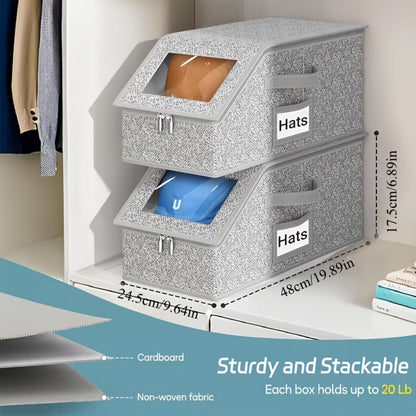 Stackable Baseball Cap Storage Box with Clear Viewing Window, Hat Organizer for Closet Holds Up to 30 Caps