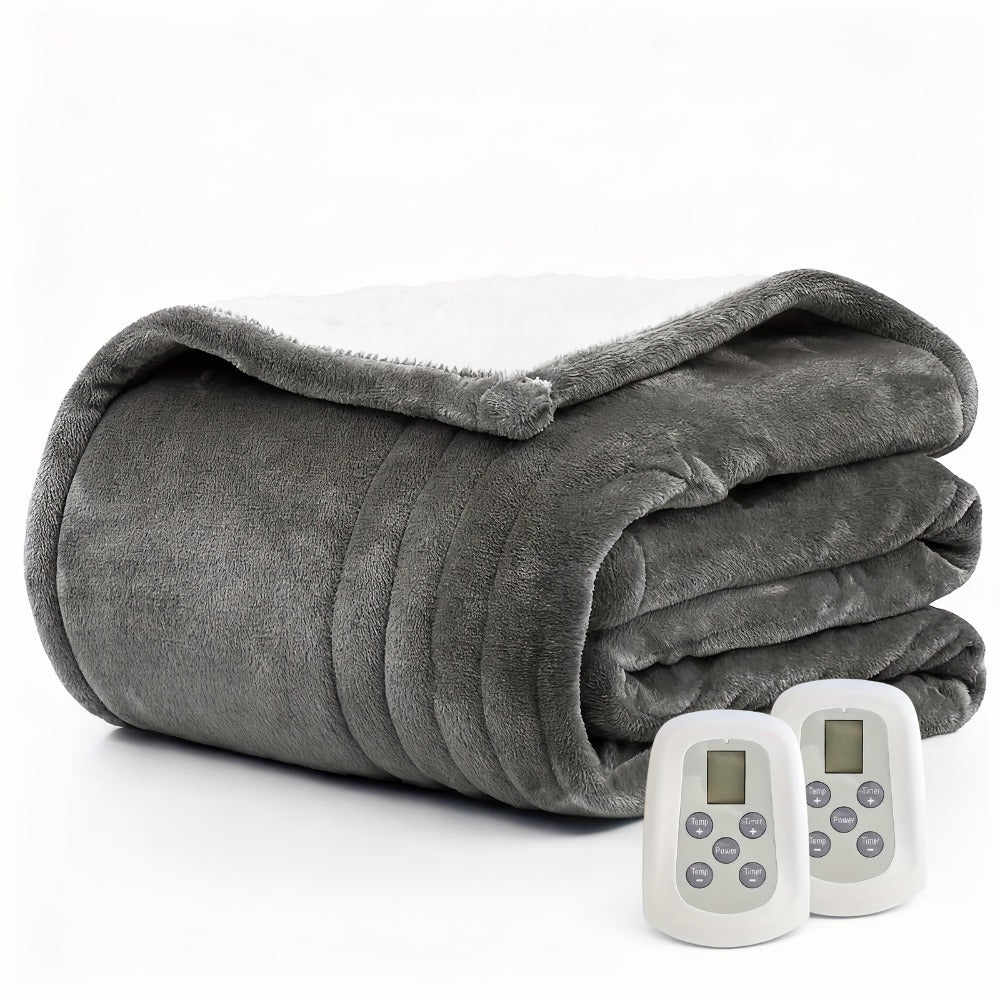 Dual Control Electric Heated Blanket with 10 Heat Levels - Auto Shutoff, Overheat Protection, Fast Heating
