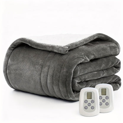 Dual Control Electric Heated Blanket with 10 Heat Levels - Auto Shutoff, Overheat Protection, Fast Heating