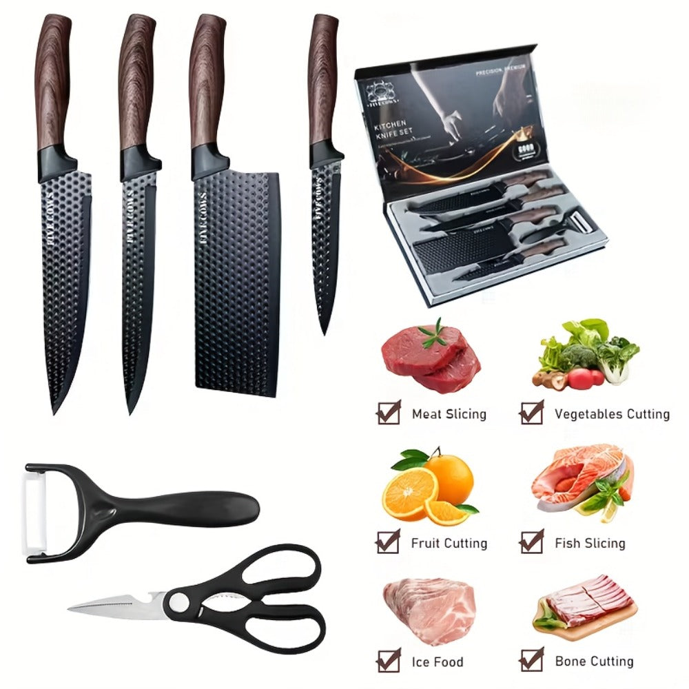 6-Piece Kitchen Knife Set, Chef's Knife, Slicing Knife, Scraper & Scissors, High Carbon Stainless Steel