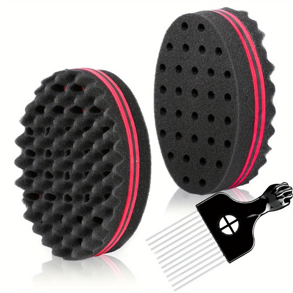 Twist Sponge and Pick Manual Hair Styling Tool Set with Double-Sided Brush and Two Comb Options