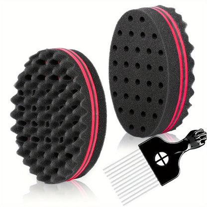 Twist Sponge and Pick Manual Hair Styling Tool Set with Double-Sided Brush and Two Comb Options