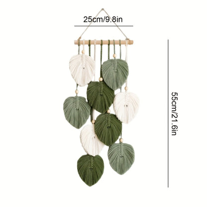 Bohemian Wall Hanging Tapestry Handmade Green Leaf Design – Natural Acrylic Wall Art for Living Room Bedroom Office Home Decor