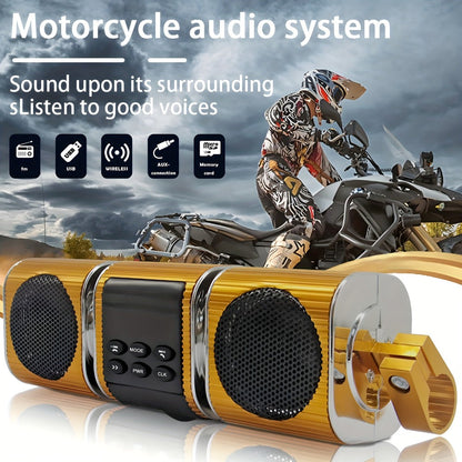Motorcycle Bluetooth Speaker Sound Bar with Built-in Amplifier – IPX5 Waterproof, FM Radio, USB & AUX Input