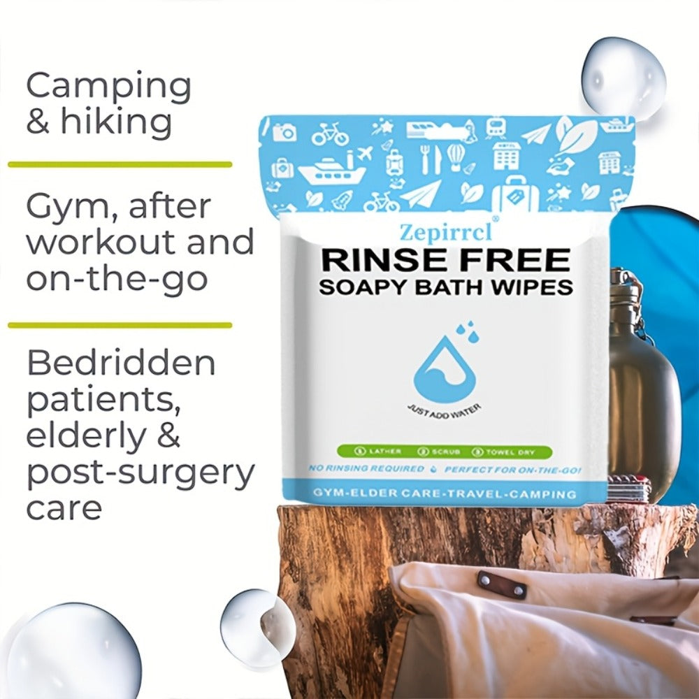 Disposable No-Rinse Soap Towel Sheets for Travel Camping Gym - Portable Foam Bath Towel for Bath Time, Home Spa and Personal Care