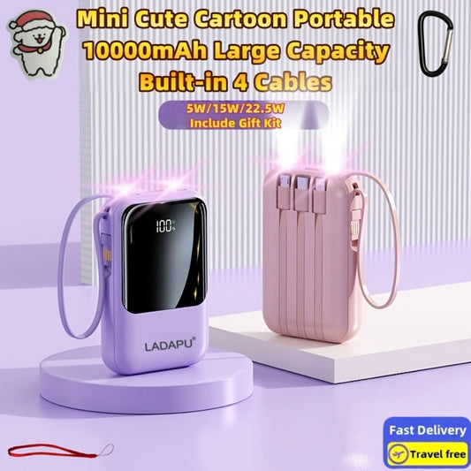 10000mAh Mini Power Bank 4 Built-In Cables Ultra-Bright LED Digital Display for an Everyday Personal Care Routine