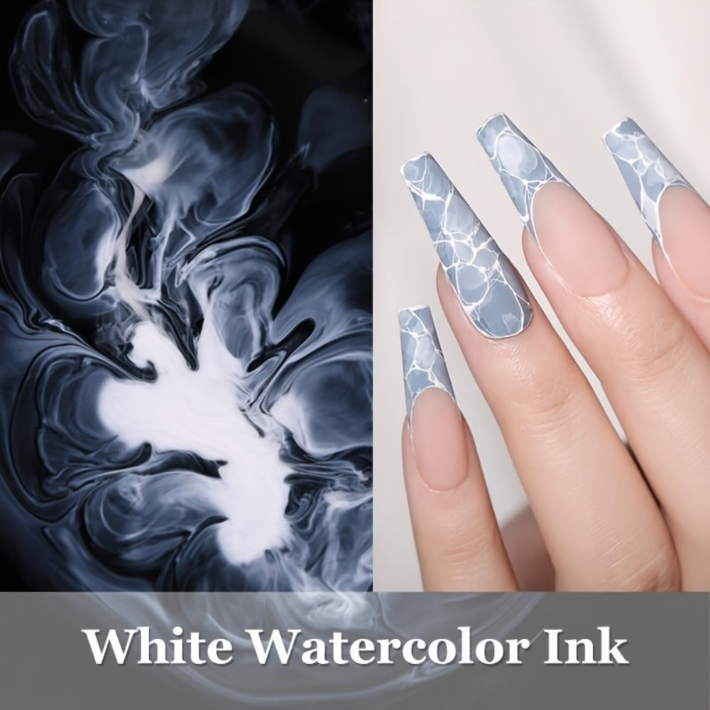 Gel Nail Polish Blooming White Watercolor Gel with Gradient Flower and Marble Effects for UV/LED Soak-Off Nail Art