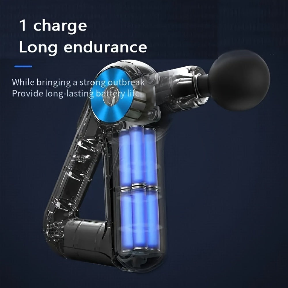 Triangular-Grip Massage Gun with Nine Attachments, Nine Gear Positions and Blue-Black or Gold-Black Finish