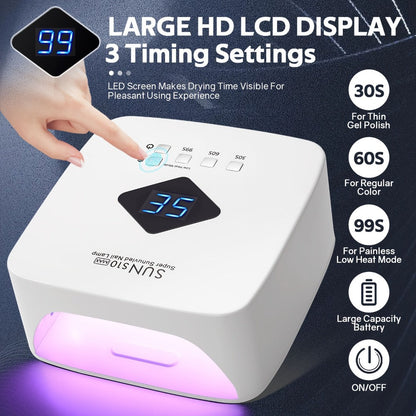 Rechargeable UV LED Nail Lamp 30 Beads, Professional Gel Nail Curing Light Cordless with 3 Timer Settings