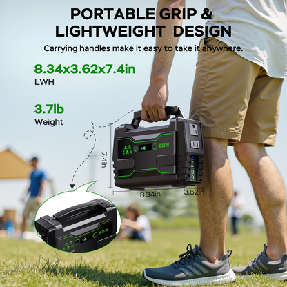 Portable Power Station 155Wh or 222Wh Configurations with AC Outlet, USB Ports, LED Light and Solar Option