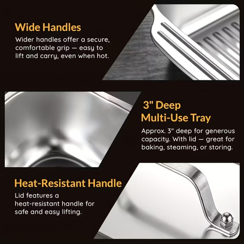 Stainless Steel Baking Sheet Pan Set with Lids, Nonstick Oven Trays & Roasting Pans for Baking Bread Desserts Seafood