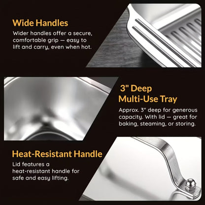Stainless Steel Baking Sheet Pan Set with Lids, Nonstick Oven Trays & Roasting Pans for Baking Bread Desserts Seafood