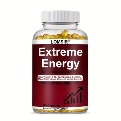 Red Ginseng Energy Capsules 9050mg with Maca & Saw Palmetto, Everyday Vitality & Stamina Supplement for Men & Women