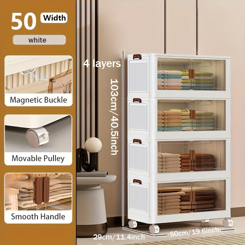 Storage Cabinet Collapsible Modular Locker with Magnetic Doors, Wheels and One to Five Layers