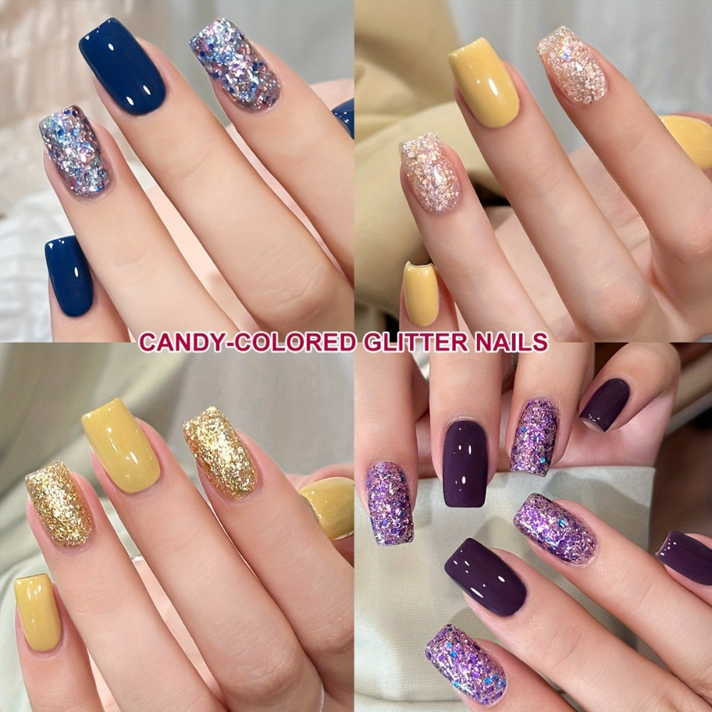 Gel Nail Polish Two-Color Candy Glitter Duo, 0.51 oz Each with Seven Shade Pair Options for UV/LED Curing