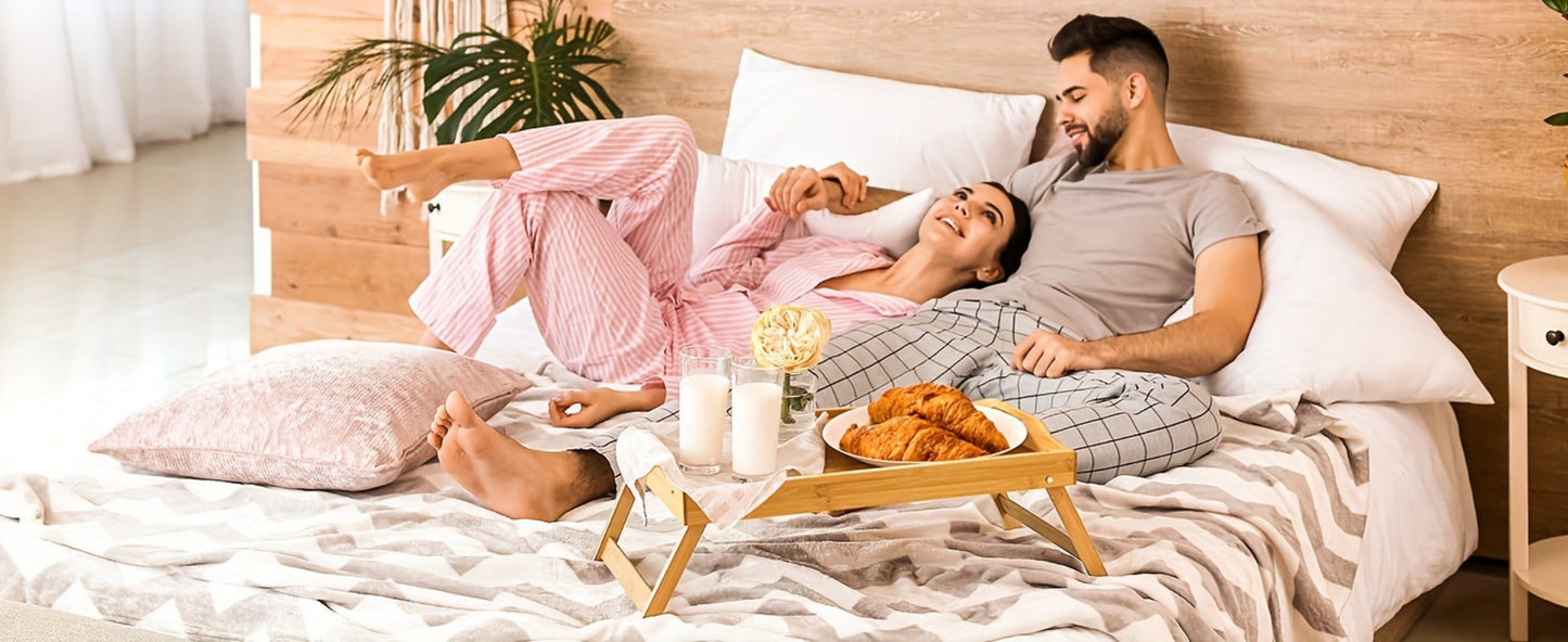 Bamboo Bed Tray Table with Foldable Legs & Handles, Breakfast Tray for Eating, Working & Snacking in Bed