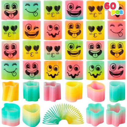 Rainbow Mini Spring Coil Party Favors 60pcs Bulk, Fidget Stress Toys for Kids, Goodie Bag Stuffers