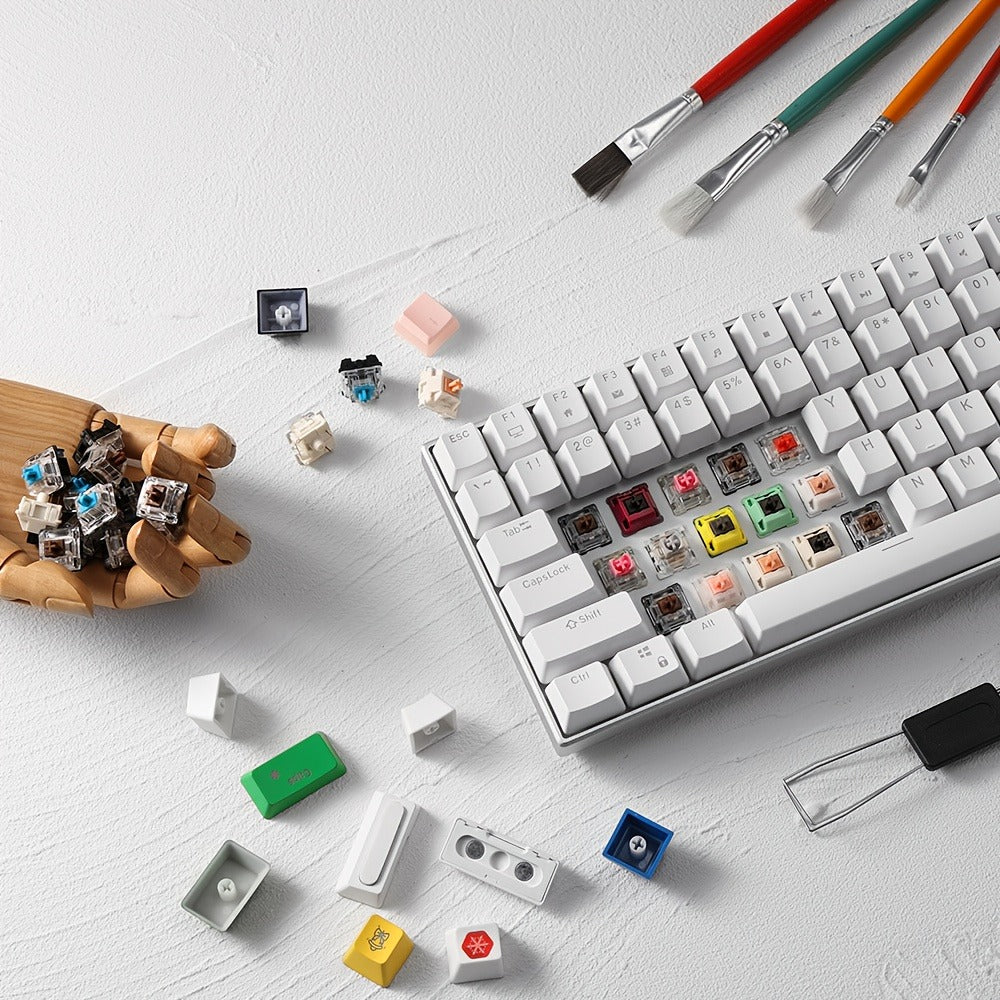 Mechanical Keyboard 61-Key Wired Hot-Swap Layout with RGB Backlighting and Red or Cyan Switch Options