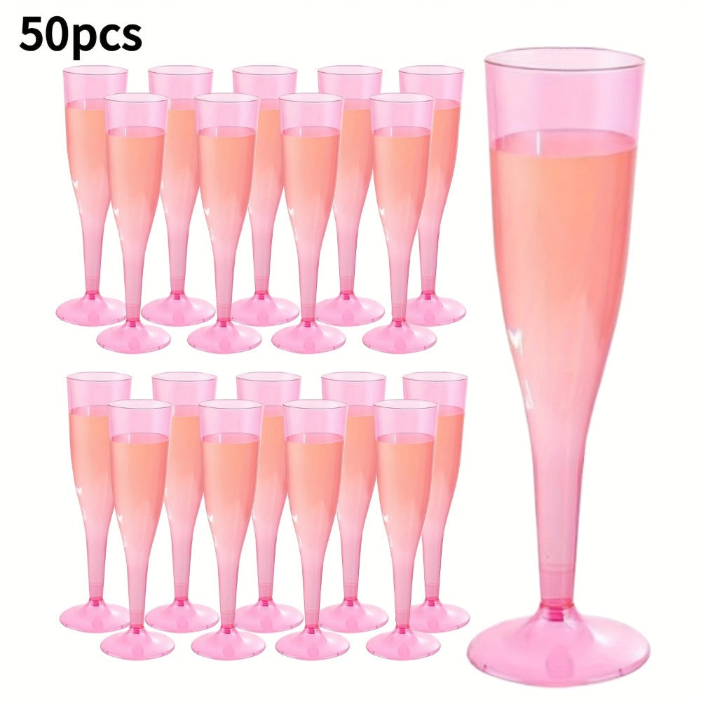 Pink 4.5-Ounce Stemmed Party Flutes in 25- or 50-Piece Packs for Toasts and Event Table Settings