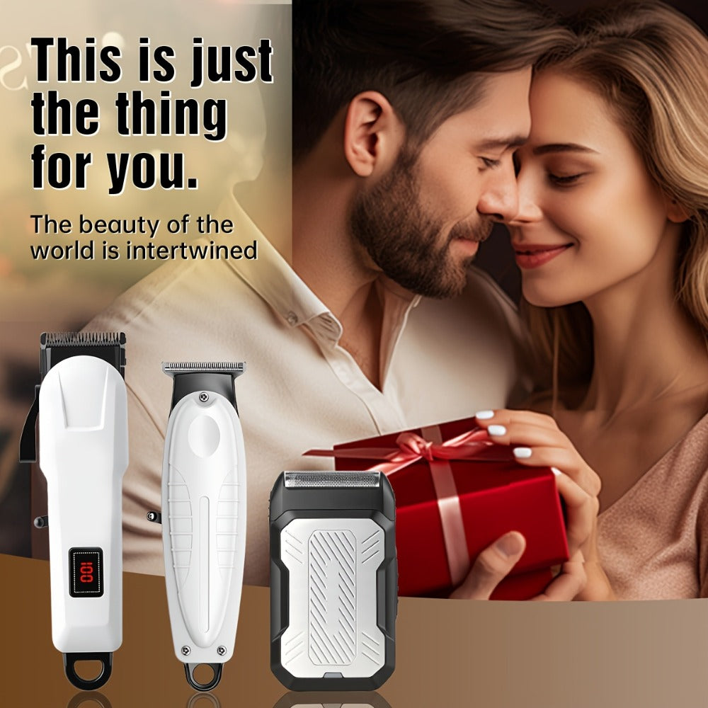 Hair Clippers & Trimmers White One-, Two- or Three-Piece Set with LCD Displays, USB-C Charging and Guide Combs