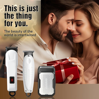 Hair Clippers & Trimmers White One-, Two- or Three-Piece Set with LCD Displays, USB-C Charging and Guide Combs
