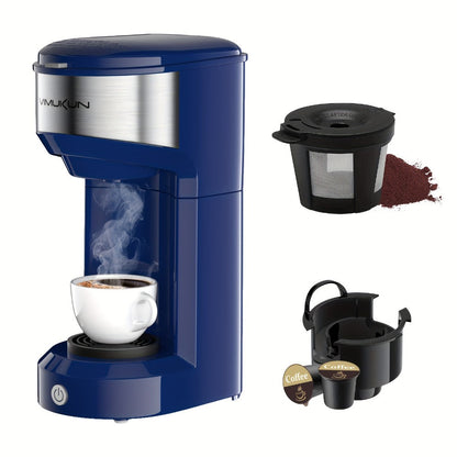 Single-Serve Coffee Maker for Pods or Grounds with 6-14oz Reservoir Range, 120V Label and Four Colors