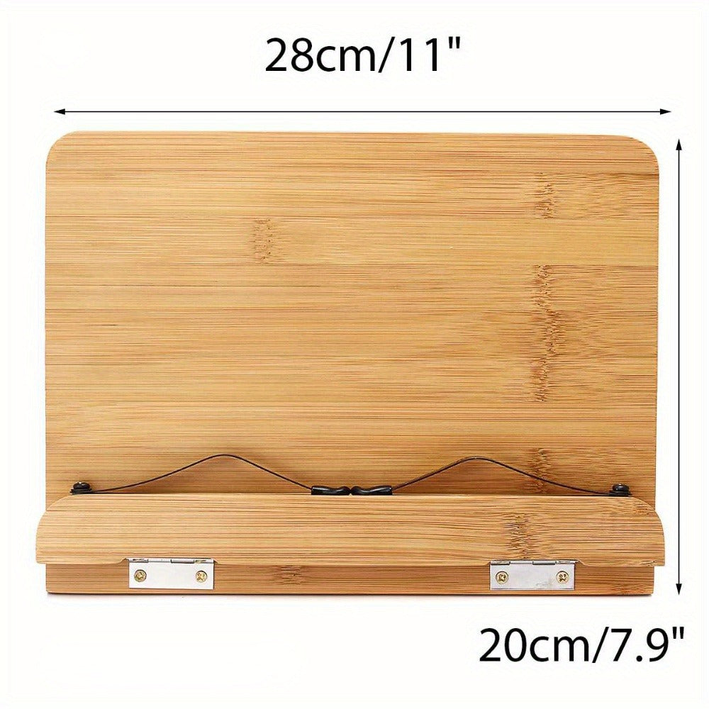 Bamboo Book Stand Adjustable Foldable Portable Reading Stand with Page Clips for Cookbook Tablet E-Reader Textbook Sheet Music Desk Holder