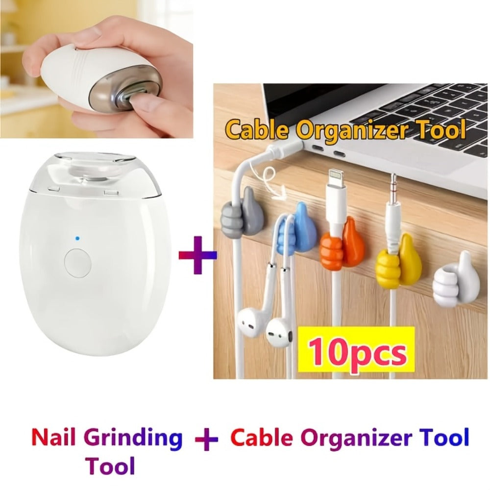 Electric Nail Clipper 2-in-1 Rechargeable USB Nail Trimmer Grinder Polisher Multifunctional Nail Care Tool