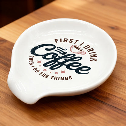 Ceramic Spoon Rest Funny Coffee Quote, "A Cup of No Return" Ceramic Utensil Holder for Coffee & Tea Spoons