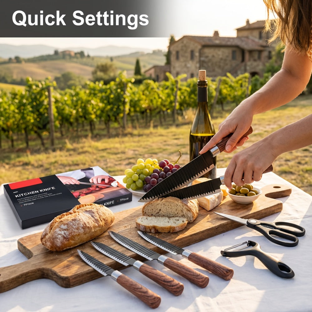 Hand Forged Chef Knife Set with Knife Rack Butcher Knife Bone Cutter Meat Cleaver Vegetable for Grilling, Camping and Outdoor Meals