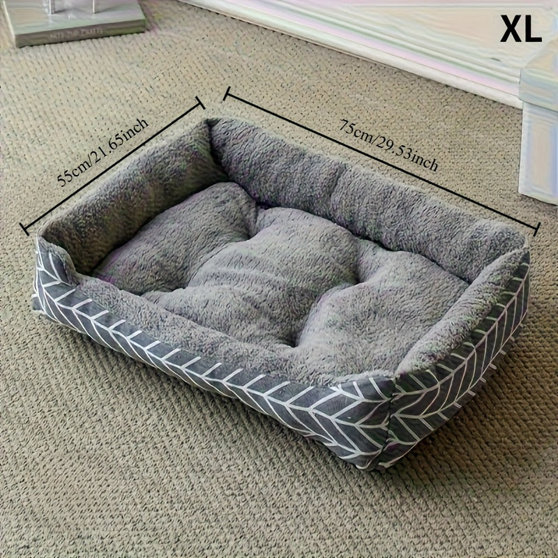 Printed Rectangular Pet Bed with Raised Perimeter in Four Sizes and Two Color-Pattern Options