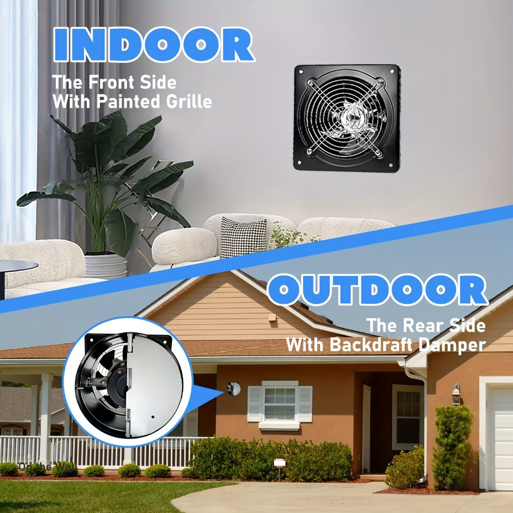 Exhaust Fan 8 Inch Wall Mount Ventilation Fan, 40W Pure Copper Motor, Backdraft Damper, Metal Fume Extractor with Switch for Kitchen