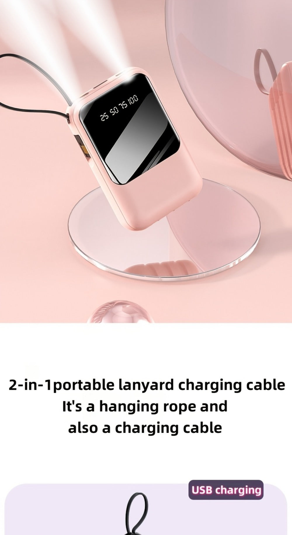 Power Bank 10000mAh Mini with Built-In Cable Set, 5W/15W/22.5W Variants, LED Light and Digital Display