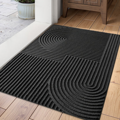 Time Arc Door Mat with Geometric Groove Pattern in Black, Gray or Brown and Two Rectangular Sizes
