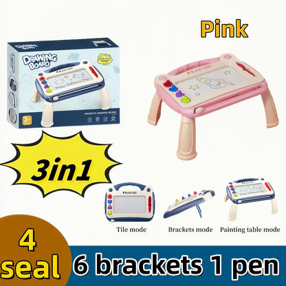 Kids Drawing Board Toy 3-in-1 with Stamps Brush Stand – Magnetic Doodle Art Set for Toddlers Boys Girls Ages 3+ Birthday Easter Christmas