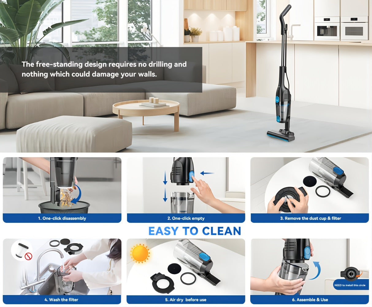 Cordless Stick Vacuum 30KPa 600W Motor 68oz Bagless Upright Vacuum Cleaner for House Car Hard Floor Carpet Pet Hair Multi-Color