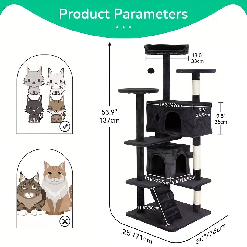 Cat Tree Tower Multi-Layer with Scratching Post, Perch Platforms & Cat Apartments – Tall Cat Climbing Frame for Indoor Cats