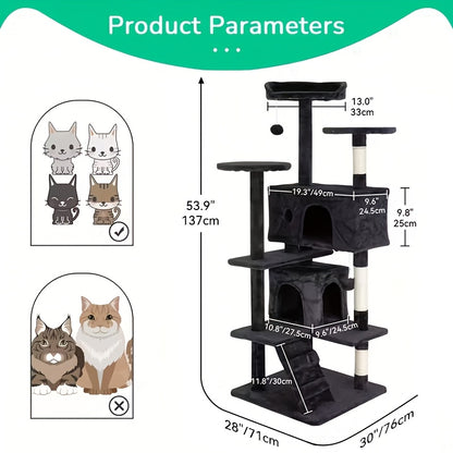 Cat Tree Tower Multi-Layer with Scratching Post, Perch Platforms & Cat Apartments – Tall Cat Climbing Frame for Indoor Cats