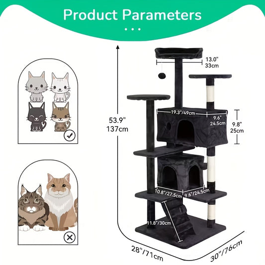 Cat Tree Tower Multi-Layer with Scratching Post, Perch Platforms & Cat Apartments – Tall Cat Climbing Frame for Indoor Cats