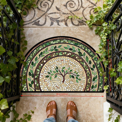Non-Slip Bathroom Rug Semicircle Bath Mat, Crystal Velvet Soft Absorbent Floor Mat, Vintage Mosaic Vine Pattern