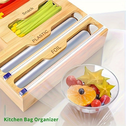 Bamboo Ziplock Bag Organizer Box for Kitchen Drawer – Adjustable Dividers, Compatible with Gallon Quart Sandwich Snack Bags