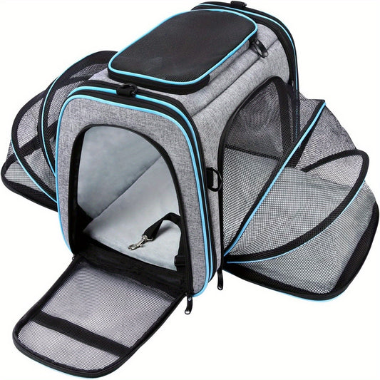 Airline Approved Expandable Pet Carrier Bag | Soft-Sided Polyester Travel Tote for Small Dogs & Cats, Removable Fleece Pad