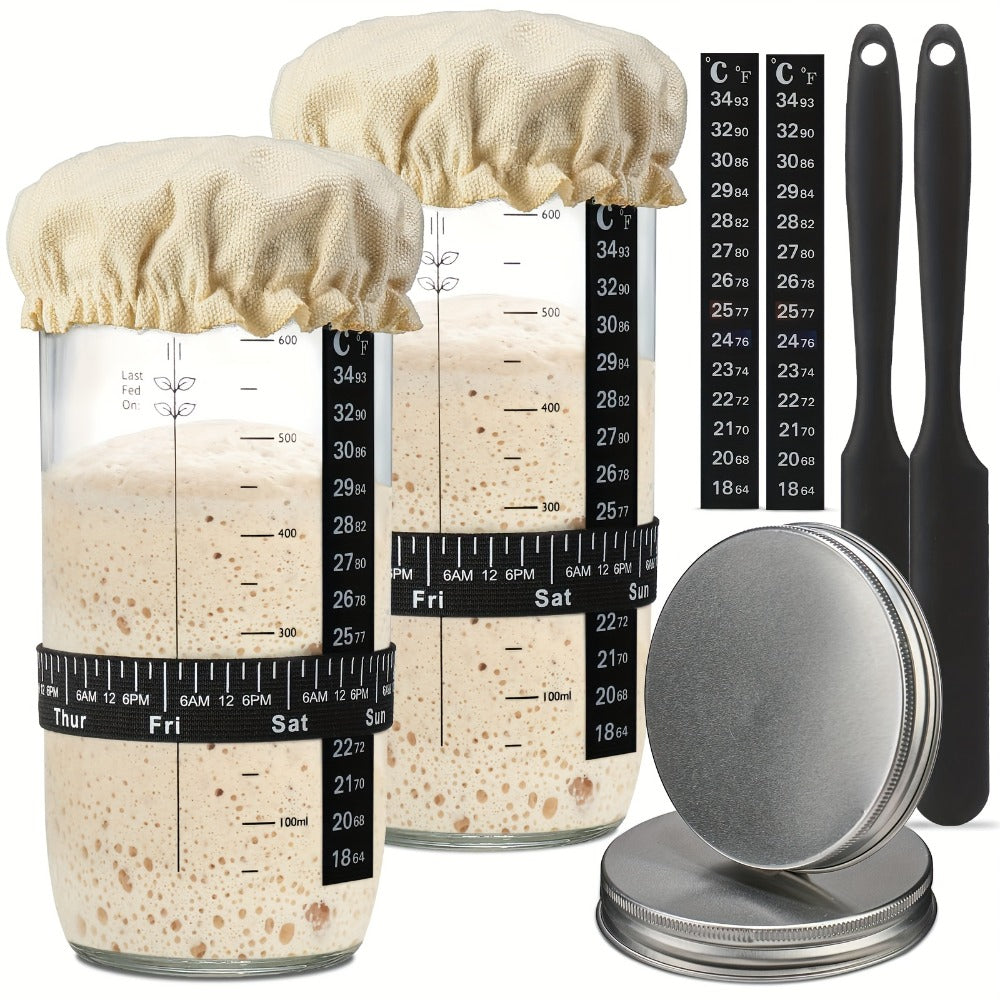 Glass Fermentation Jar Kit 24oz with Thermometer Scraper Cloth Lid Aluminum Lid and Auxiliary for Entryways, Bedrooms and Living Spaces