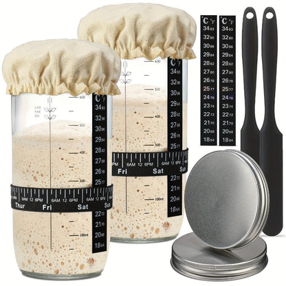 Glass Fermentation Jar Kit 24oz with Thermometer Scraper Cloth Lid Aluminum Lid and Auxiliary for Entryways, Bedrooms and Living Spaces