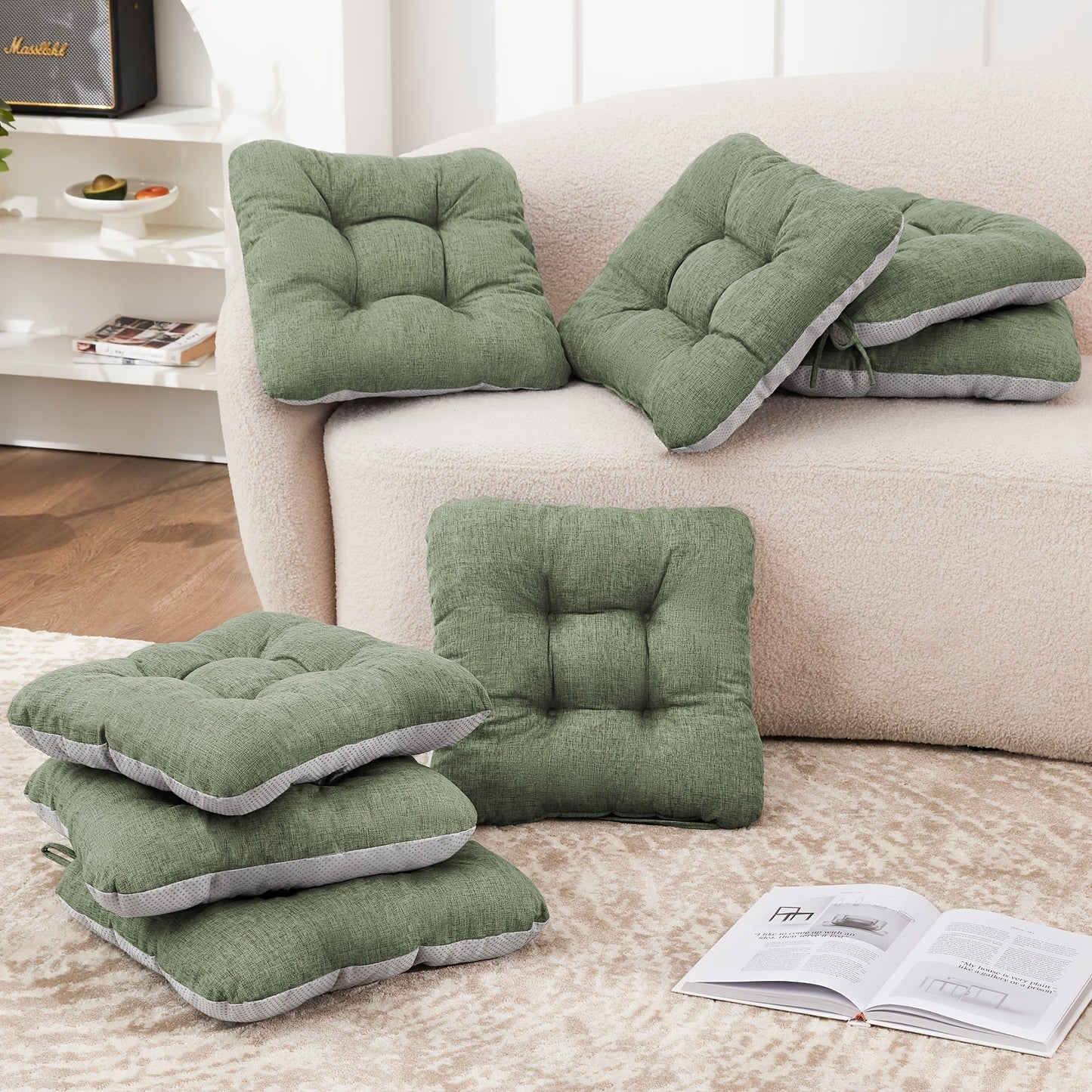 Memory Foam Chair Cushions 4/8 Pack, Non-Slip Seat Pads for Dining Chairs, Kitchen, Office & Patio – Indoor Outdoor Chair Pads M/L Size