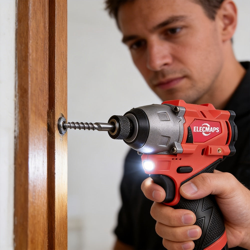 Power Tools ELECMAPS 1/4 Inch Cordless Brushless Impact Driver in Compact Red Tool-Only Configuration