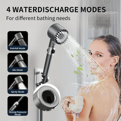 High Pressure Shower Head Set 4-Piece – Turbine Spray Wall Mounted, 3-Stage Adjustable Mode, 6 Water Filters & 68" Hose