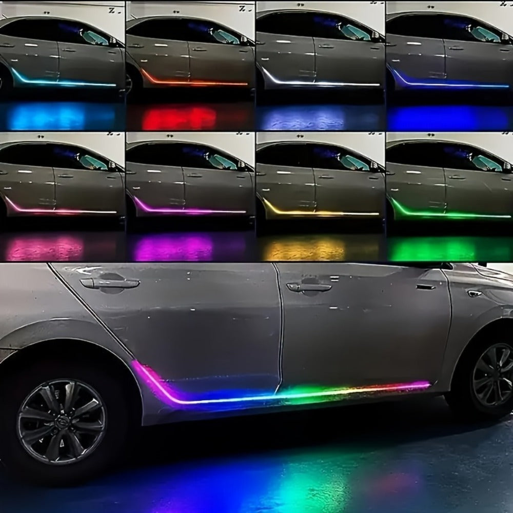RGB LED Strip Lights Car Interior 60 Inch 2 Pack – Neon Door Pedal Sill Accent Light with Remote Control, USB Powered, 16 Colors Music Sync