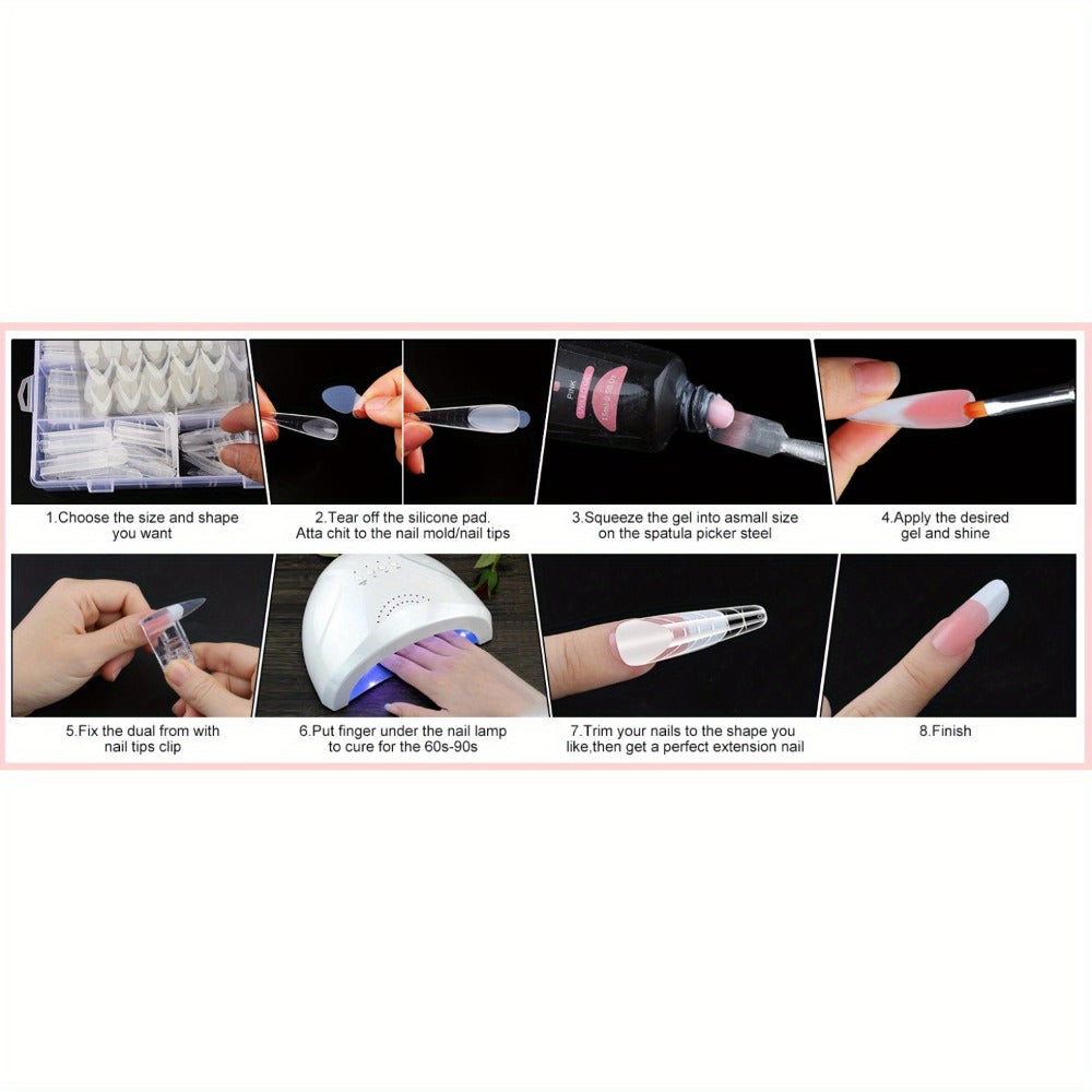 Poly Gel Nail Extension Form Kit – 192pcs Dual Forms, 96pcs Reusable Pads, 8 Shapes Acrylic Mold, Brush Pen